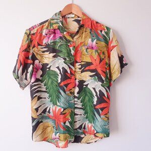 Vintage 90s 100% Silk Floral Print Shirt